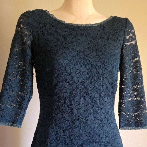 Eliza J Dark Green Lace Long Sleeve Dress - Picture 2 of 5